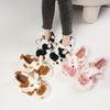Cartoon Cow Furry Slippers with Thickened Heel, Warm Non-Slip Indoor Winter Clogs