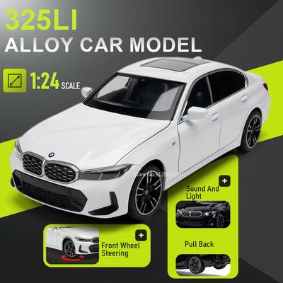 Scale 1:24 325li M3 Model Car Toy Doors Opened Pull Back Miniature Models Sound Light Front Wheel Steer Cars Desktop Decoration
