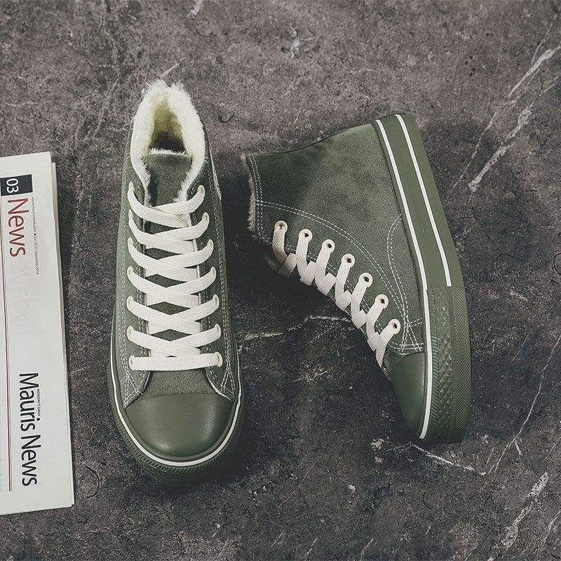 Fleece thickened high-top canvas shoes for women's winter students, Korean version of versatile flat bottom 2025 new thermal cotton shoes for women