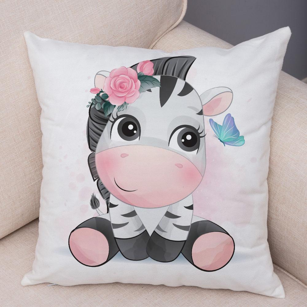 45x45cm Søt Giraffe Løve Ku Putetrekk Dekorativ tegneserie Dyretrykk Putetrekk Barnerom Sofa Hjem Putetrekk