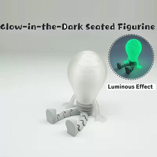 3D Printed Bulb Figure Glow-in-The-Dark Articulated Figurine with Dangling Legs for Home Office Desktop Shelf Decor