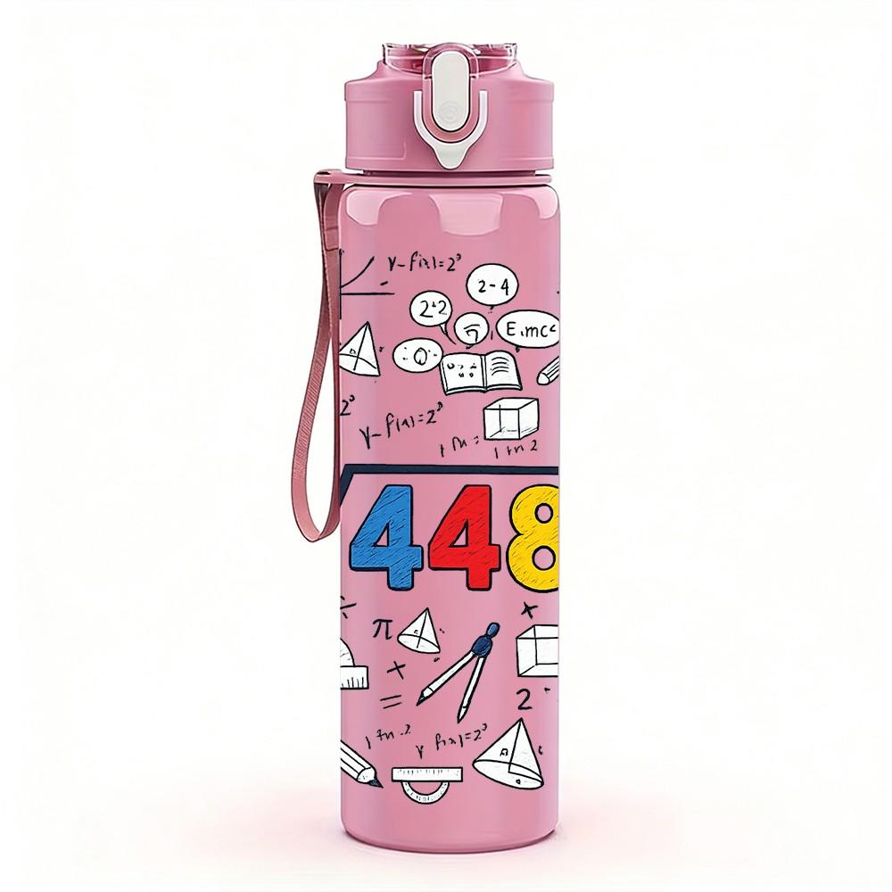 1PC Number 4489 Text Slogan Print 750ml Color Plastic Sports Water Bottle Leakproof Flip Straw Lid Suitable for Sports Office Home Use