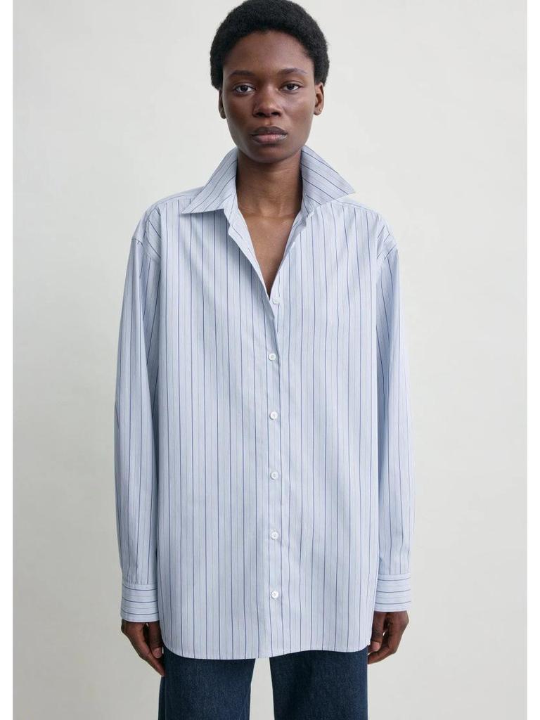 Longmei Women's Striped Pure Cotton Shirt, Spring-Summer 2026, Simple Commute Style with Lapel and Long Sleeves