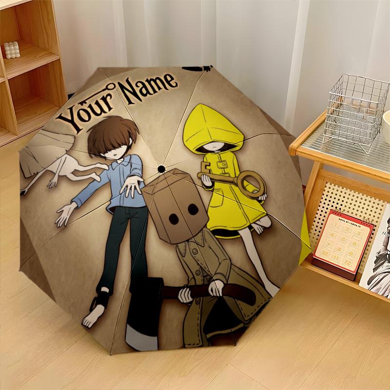 Custom Text Automatic 8 Bone Umbrella, Portable Sun Rain Protection UmbrellaLittle Nightmares Six Mono