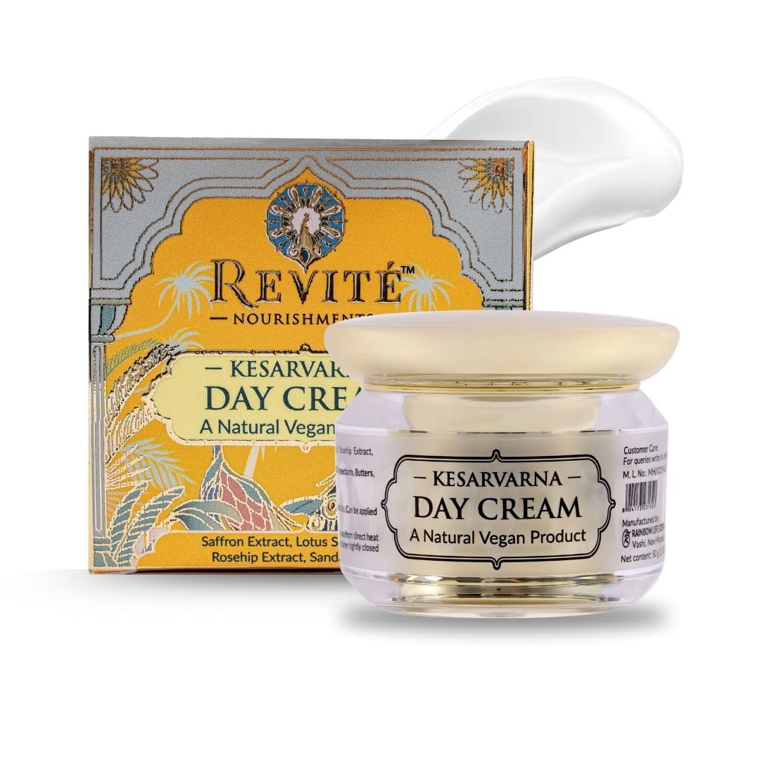 Revite Nourishments Kesarvarna Дневной крем Натуральная формула для осветления с семенами лотоса, шафраном и сандаловым маслом Эко-сертифицированные эмульгаторы Антивозрастной