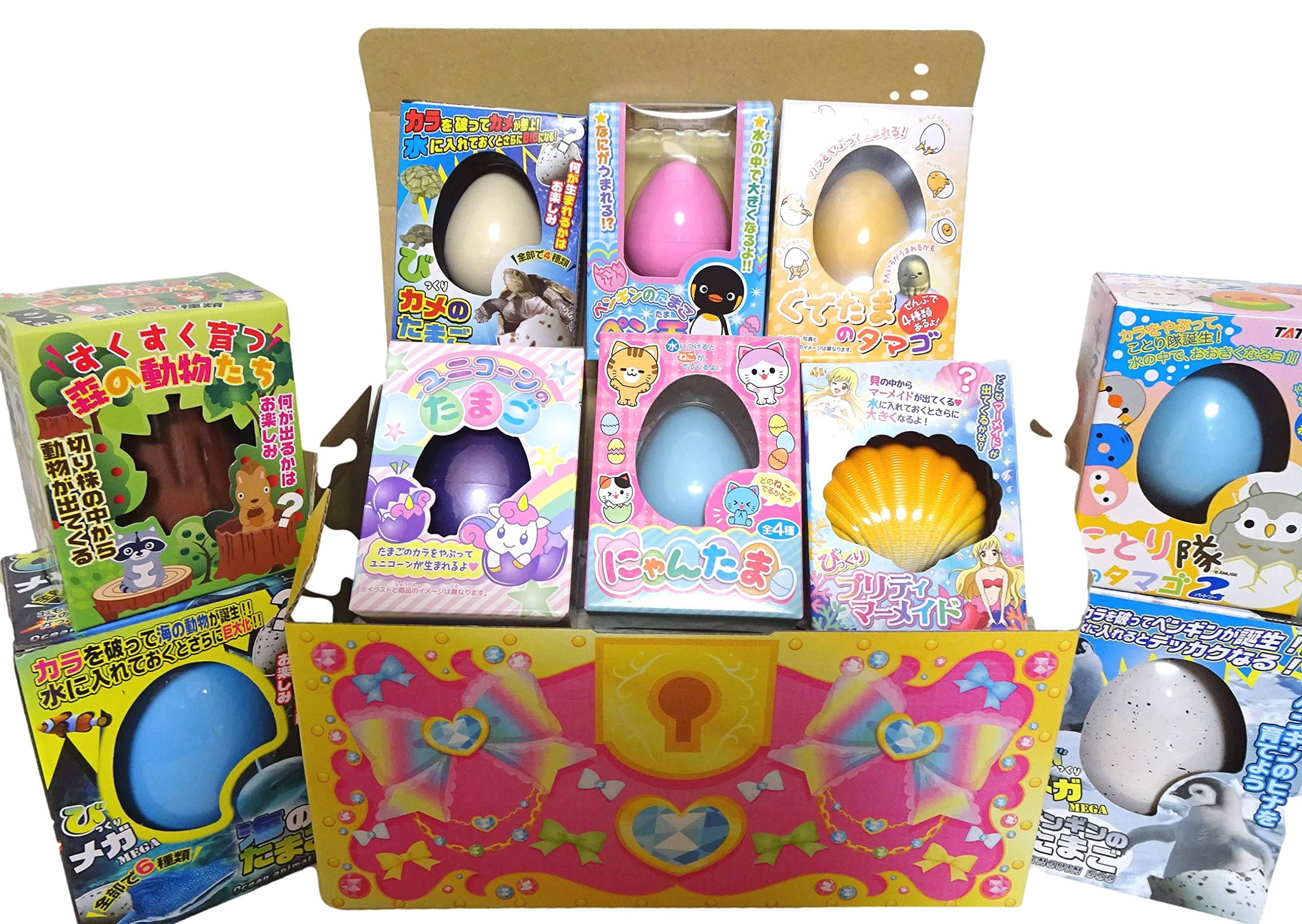 

[Set of 8 for Girls] Eggs that Grow When Placed in Water - Unicorn, Cat, Mermaid, Kotori Squad, Animals, Sea Creatures, Treasure Chest, Pikishemo,