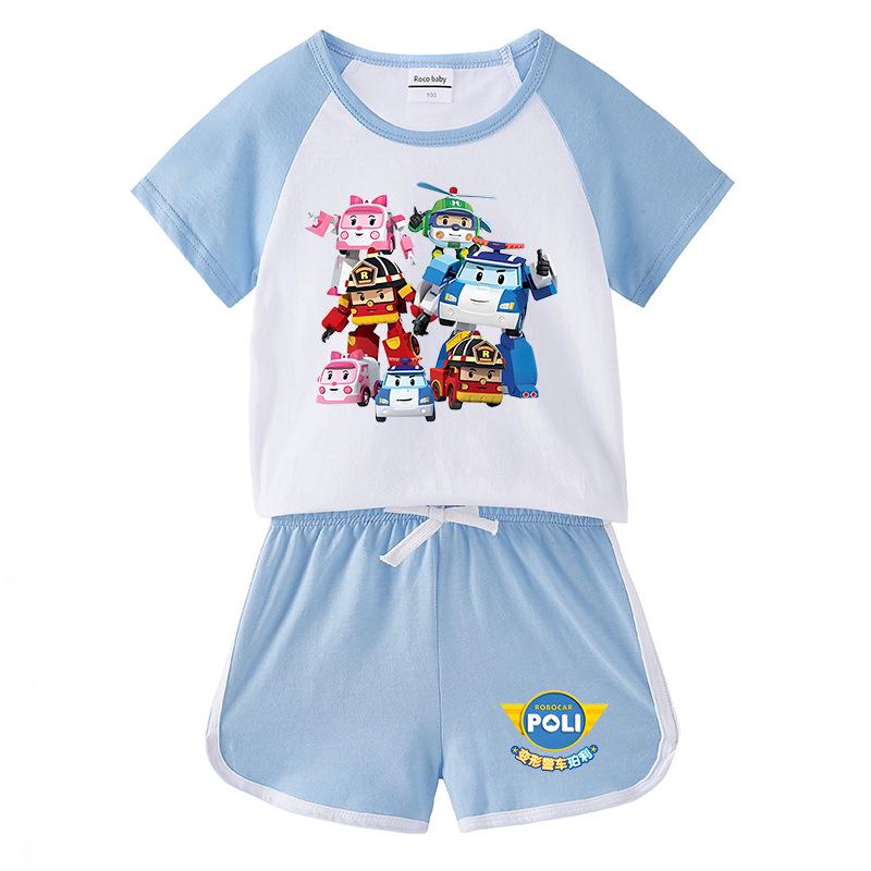 Kids' Summer Color Block Set: Short Sleeve T-shirt & Shorts for Boys and Girls