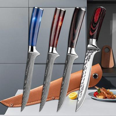 Cuchillo de deshuesado de acero inoxidable, cuchillos de cocina con patrón de Damasco, cortador de carne y frutas, herramientas de cocina para Chef