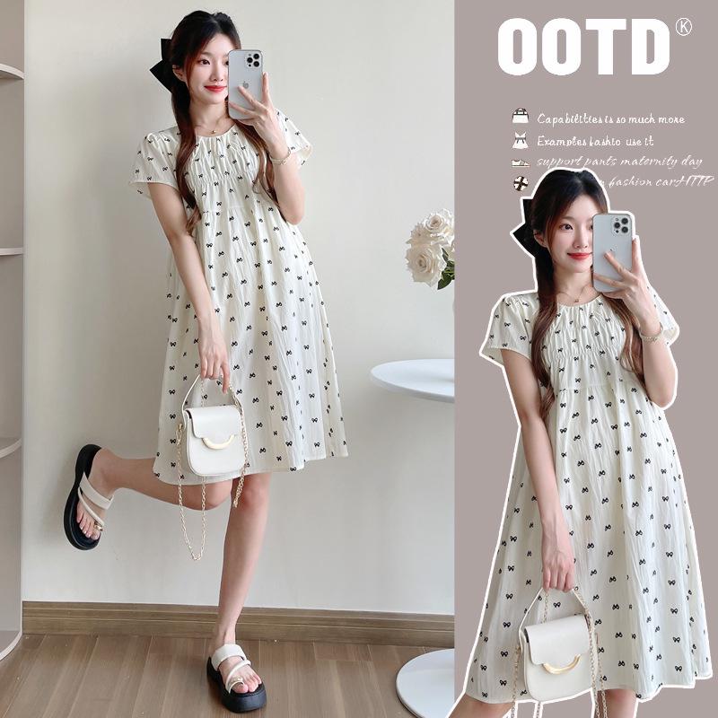2026 Summer Maternity Short Sleeve Printed Dress - Spicy Mom Plus Size Loose Skirt Large
