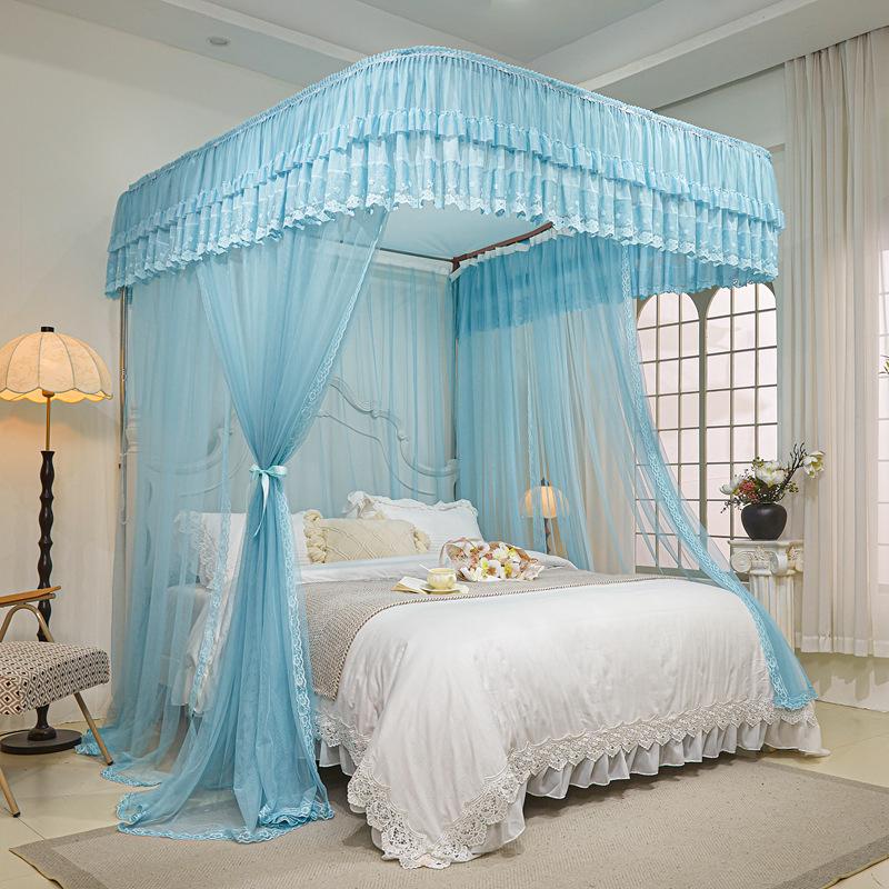 Double-layer Embroidered Lace Floor-length U-shaped Mosquito Net with Track System