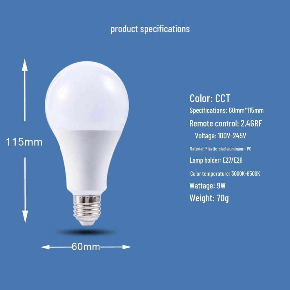 2.4G Remote-Control LED Bulb, Wide Voltage, Three-Color Temp, Stepless Dimming, E26 Base