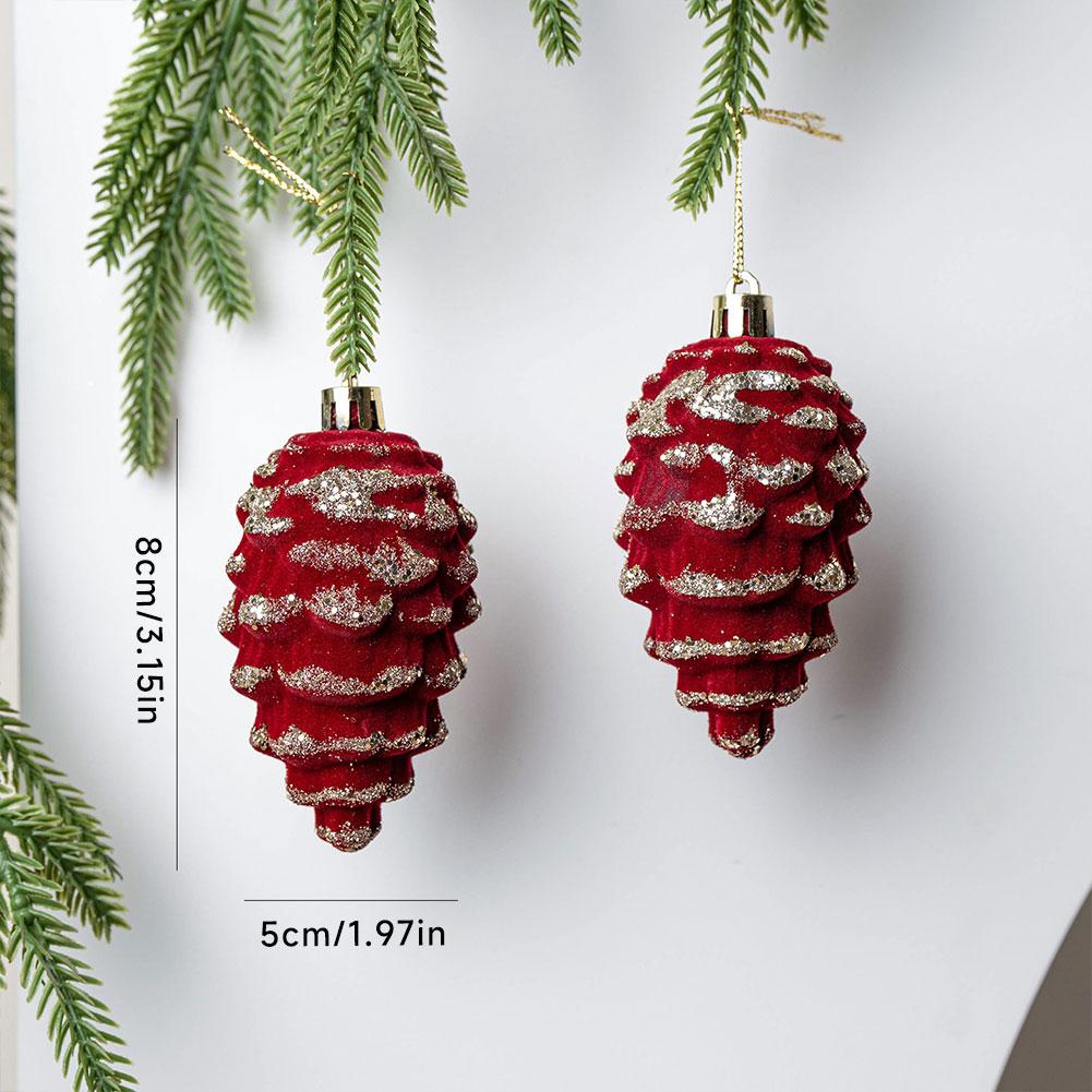 Red Velvet Flocked Christmas Tree Pendant Snowflake Bell Wreath Stocking Bow Elk Christmas Decoration Ornaments Home Decor