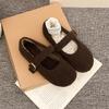 2025 autumn and winter new Mary Jane Mao Mao shoes women's outer wear Korean version of one-word buckle single shoes flat-bottomed velvet thermal cot