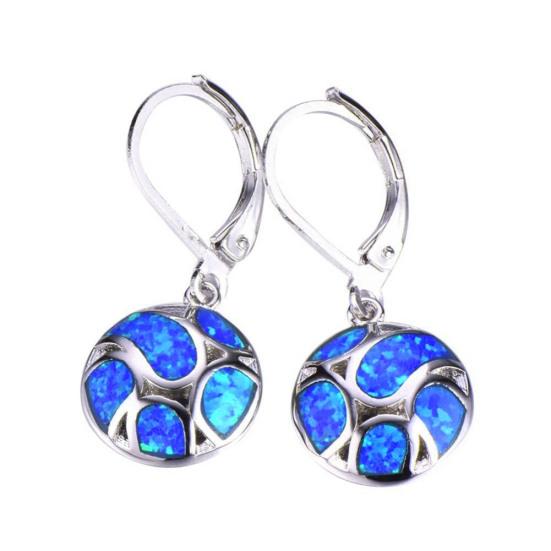 Fashion Women Faux Opal Round Soccer Dangle Leverback Earrings Jewelry Gift синий