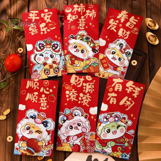 6 buc. Plicuri roșii Anul șarpelui 2025 Anul Nou Chinezesc Geanta cu bani norocos Buzunar roșu cu zodiac din desene animate pentru sărbătoarea Festivalului de primăvară