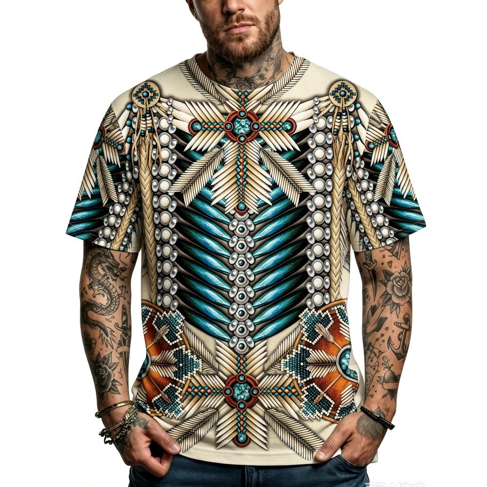 Summer Creative Ethnic Style Pattern 3D Print Loose Short Sleeve T-shirt Breathable Men Casual Comfortable Versatile Sports T-shirts