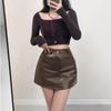 Retro Pu Leder Rock für frauen Herbst Winter Hohe Taille Sexy A-linie Shorts Rock Mode Weibliche Kleidung Schwarz braun