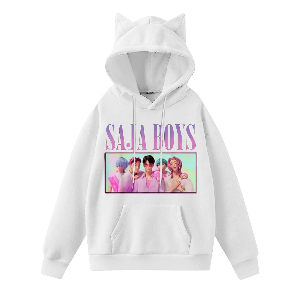 Damemote Casual Langermet trykt Rundhals hettegenser Pullover Topp med lommer