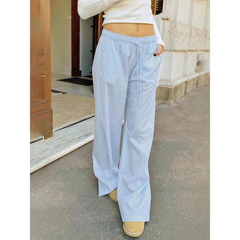 Pantalons Amples Rayés Streetwear Jogging à Lacets Mode Y2K Pantalons Baggy Esthétique Basique Années 90 Jolis Bas
