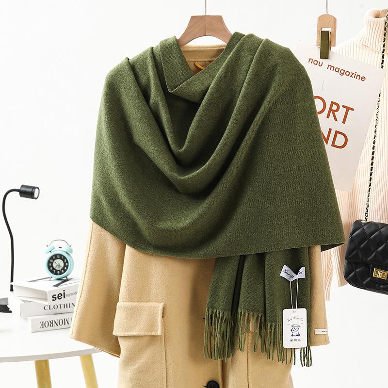 Wool Cashmere Feel Scarf Autumn and Winter Versatile Solid Color Scarf Women's Winter High End Imitation Cashmere Scarf