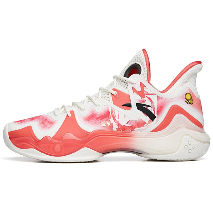 New Anta Shock Wave 4 Abrasion Resistant Slip Resistant Low Top Performance Basketball Shoes Men's White Pink 112231106-15