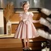 Girls Princess Dress Pink Satin Bow Party Gown Piano Performance Pageant