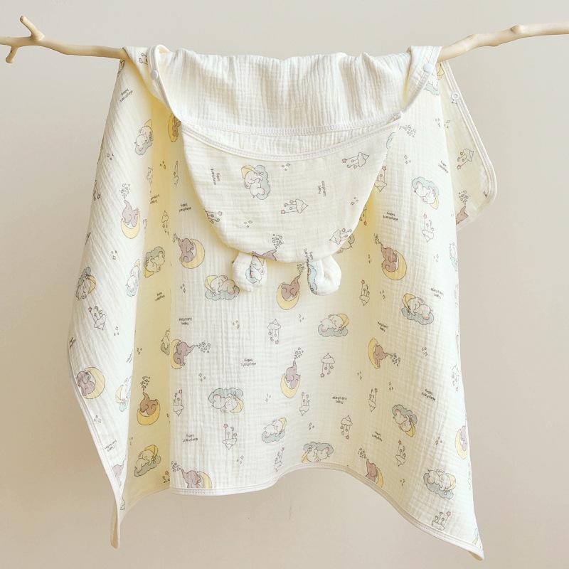 Newborn Infant Hooded Cotton Gauze Bath Towel & Swaddle Blanket