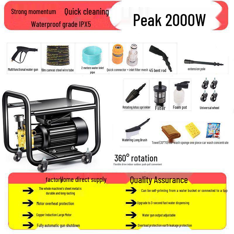 220V High-Power Portable Smart Car Wash - Automatic High-Pressure Cleaning Gun