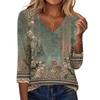 Women's V Neck 3/4 Sleeve Tops Casual T Shirts Basic Summer Tees Loose Fit Fall Pullover Tunic