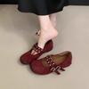 Inner Heightening Rivets, Niche Design Sense, Shallow Mouth Single Shoes Women's 2025 New Retro Double-breasted Suede Mary Jane Shoes