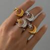 Stainless Steel Gold Color Star Moon Open Rings For Women Minimalist Metal Two Tone Adjustable Finger Ring Jewelry Party Gift