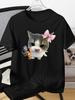 Funny Vintage Meme Cat Men's Harajuku T Shirt Cotton Tee Women Oversized Loose Streetwear Summer Novelty Humor Cats Lovers Gifts