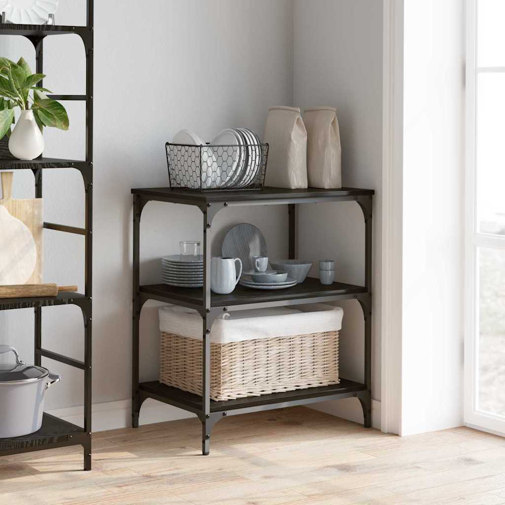 Kitchen Trolley Black Oak Effect 60 X 41 X 76 Cm