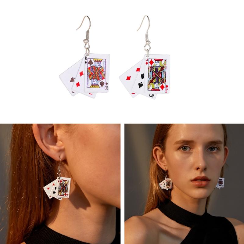 Funky Aces Playing Card Earrings Punk Poker Hand Game Casino Fun Costume Jewelry Game Cards Earrings for Women Girls