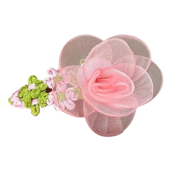 Hairpin Organza Flower Hair Clip with Hand-Crocheted Petals Leaves Sweet Style Bang Hair розовый