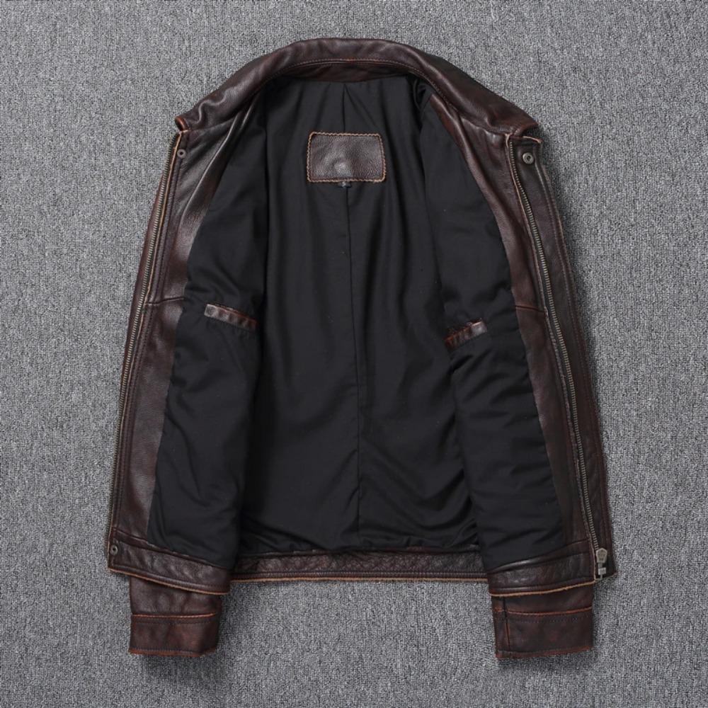 Chinese Size Casual Leather Jacket Men Real Cow Leather Retro Vintage Leather Jackets Mens Jackets