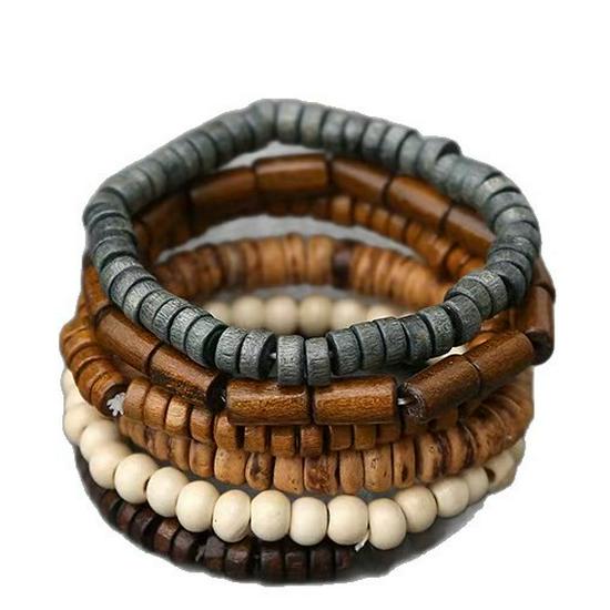 Ensemble de Bracelets Bohèmes Faits à la Main en Coque de Coco et Perles en Bois: Unisexe, Mode Rétro, Collection 5 Pièces