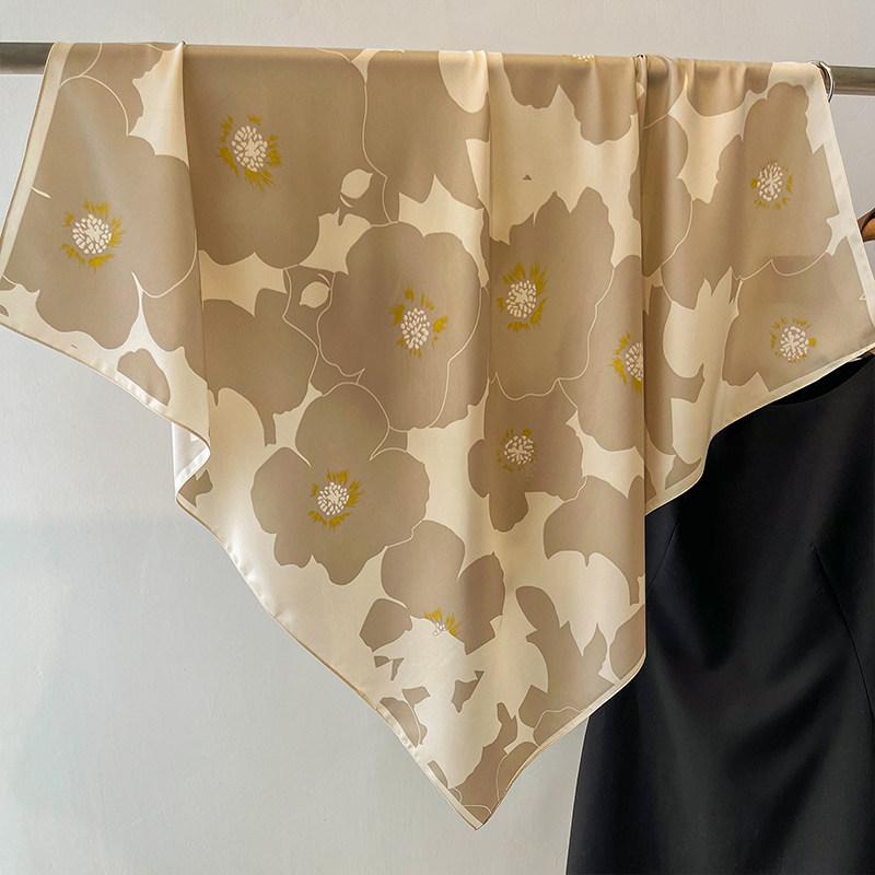Nordic simple silk scarf long female French retro black and white striped large square scarf tied hair ins headscarf headband shawl