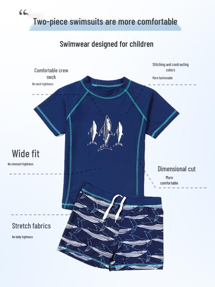 2025 New Boys' Sunscreen Swimwear Set: Toddler To Big Kid Split Swimsuit & Trunks
