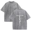 2026 Vintage Acid Wash Black Minimal Faith Script Graphic T Shirt Heart Cross Line Print Oversized Unisex Casual Short Sleeve Te