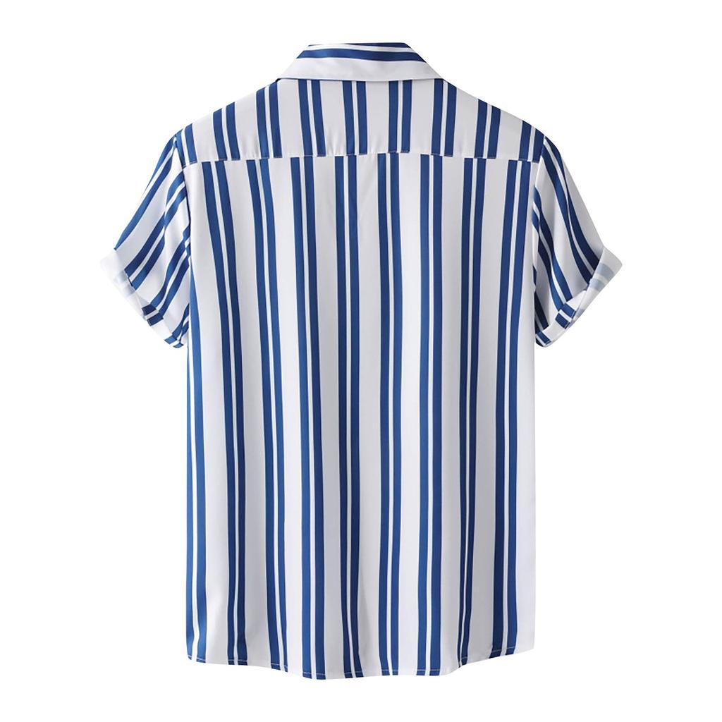 Haut Décontracté de Vacances Hawaïennes pour Homme Ample Confort Chemise à Manches Courtes Rayée