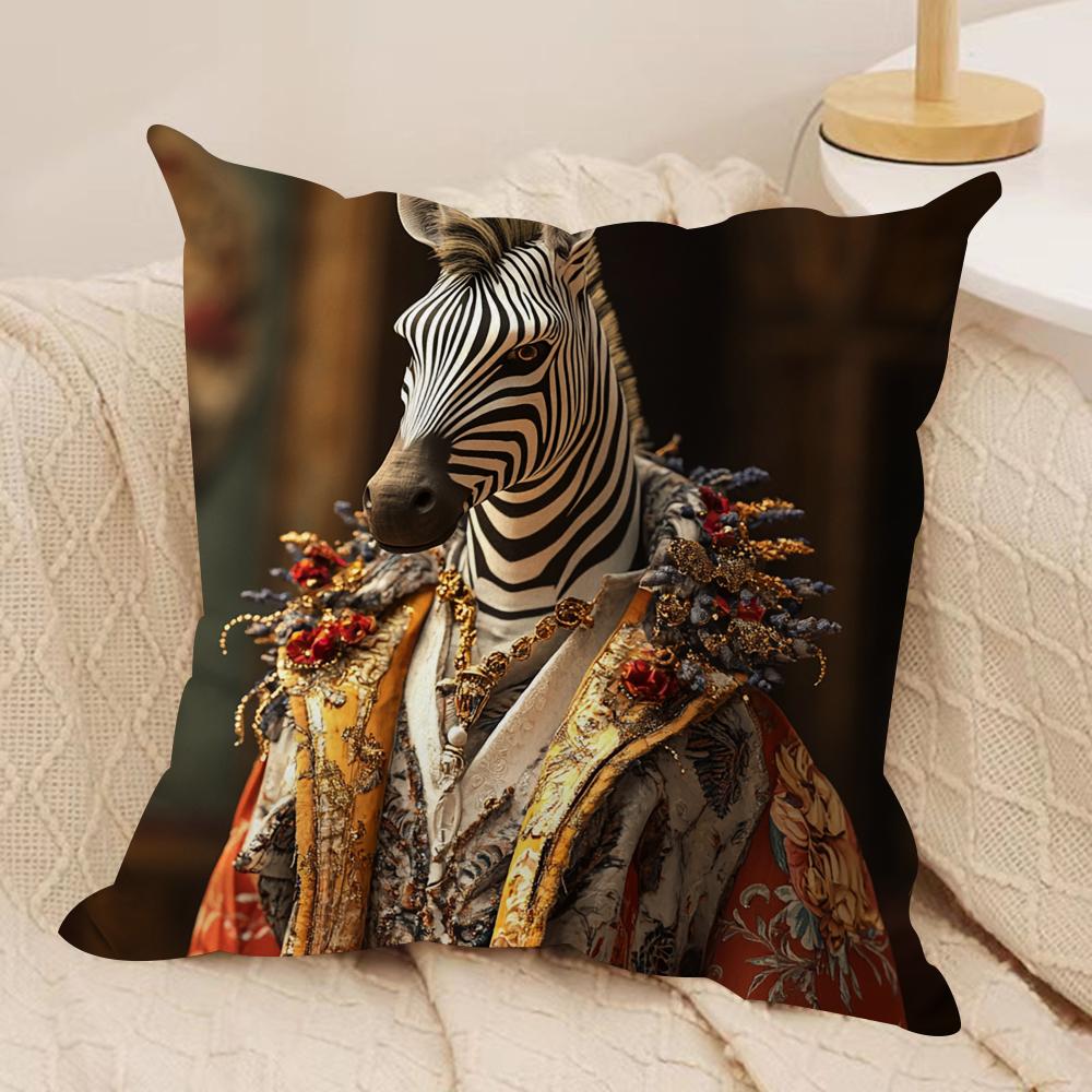 Zebra Dressed Up Portrait Cushion Cover Silky Short Plush Sofa Pillow Cover Hidden Zipper Soft Dustproof Case for Home Decor