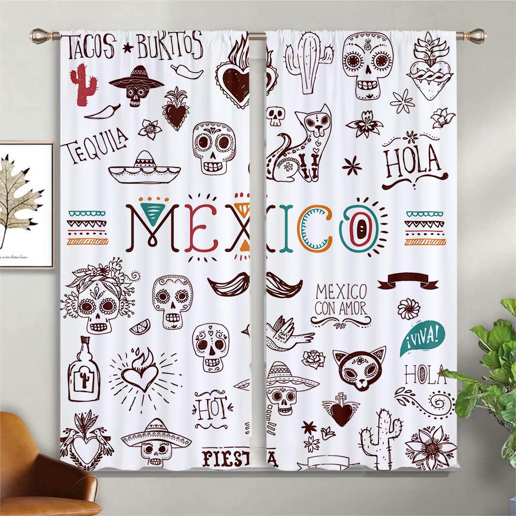 Window Curtains Skull Steal Floral Retro Gothic Print Curtains Suitable For Bedroom Living Room Study Room Decorative Curtains