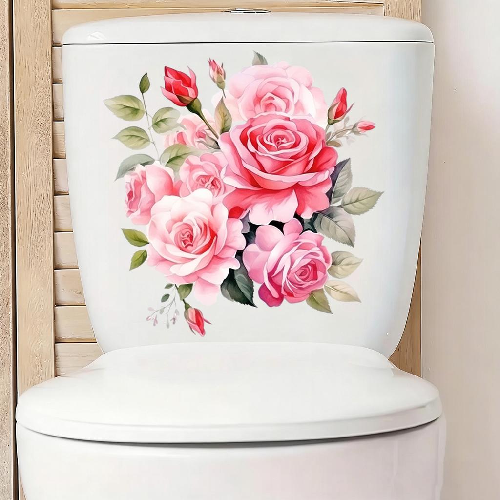 Watercolor Powder Rose Toilet Paper Self-adhesive Removable Bathroom Toilet Cover Decorative Sticker