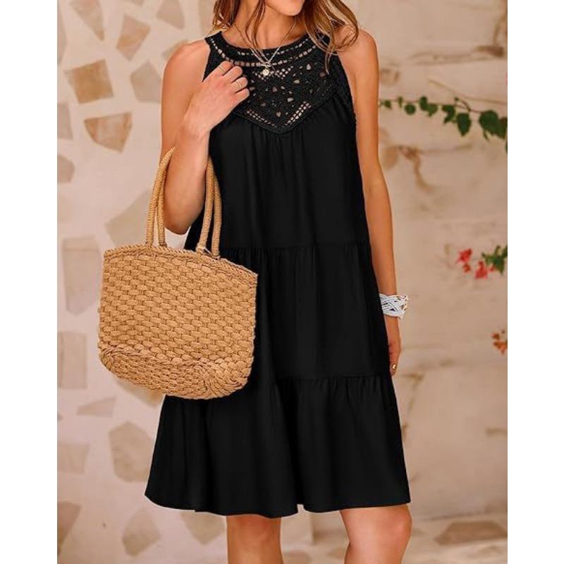 2025 summer hollow backless dress casual sleeveless A-line layered swing vest skirt beach vacation mini umbrella skirt 23209#