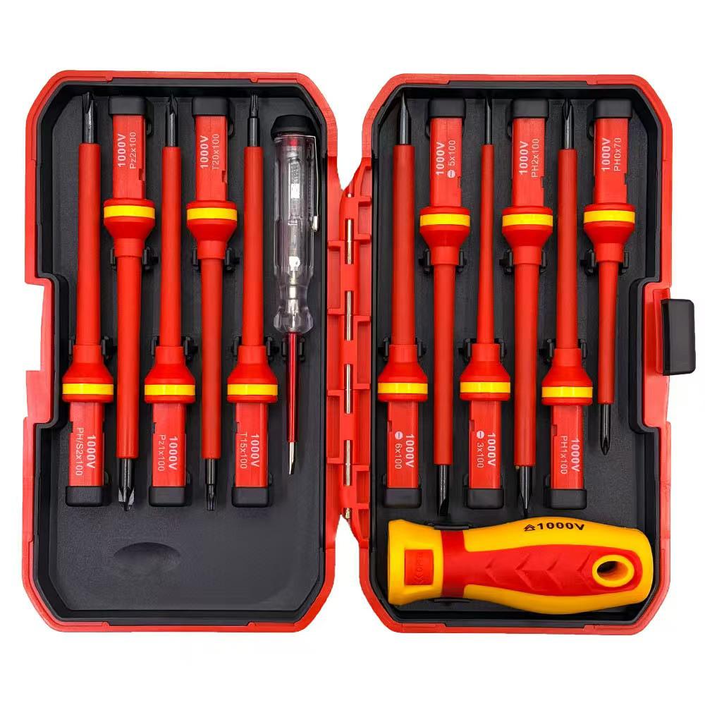 13-Piece High Voltage Insulated Chrome Vanadium Steel Screwdriver Set - Resistant up to 1000V