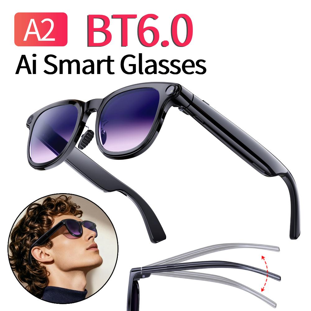 BT6.0 Real-Time Translation Glasses with 1200W Anti-Shake Camera Video Music Player Glasses Type-C Charging for Business Meeting