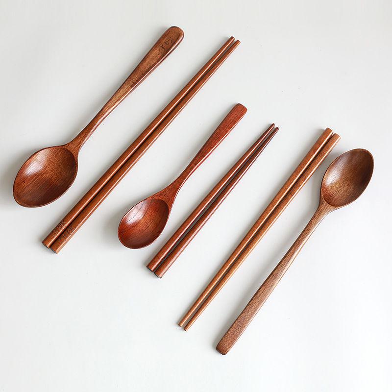 Children's Japanese Wooden Spoon & Chopsticks Set, Portable 3-Piece Cutlery with Box