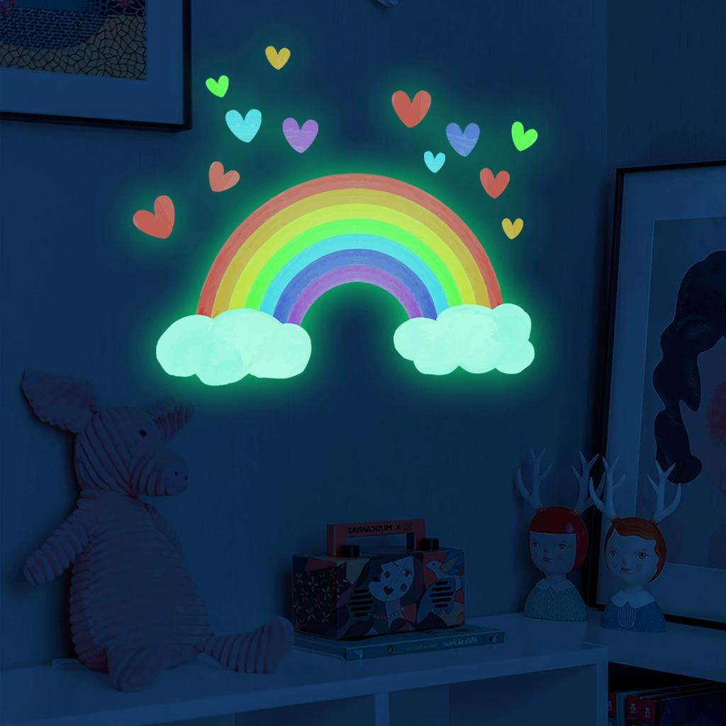 Cartoon Panda Baby Heart Wall Sticker Bedroom For Home Decoration Kids Room Wallpaper Glow In The Dark Self-adhesive Stickers