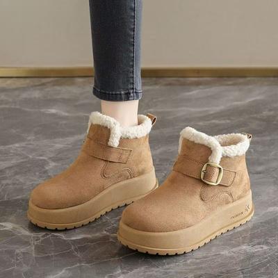 Women Winter New Thick Sole Ankle Snow Boots Thicken Plush Keep Warm Round Toe Slip On High Top Cotton Boots Fluffy Shoes